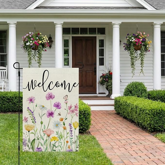 CROWNED BEAUTY Spring Wildflower Garden Flag Floral 12x18 Inch Double Sided for Outside Welcome Small Burlap Yard Seasonal Flag