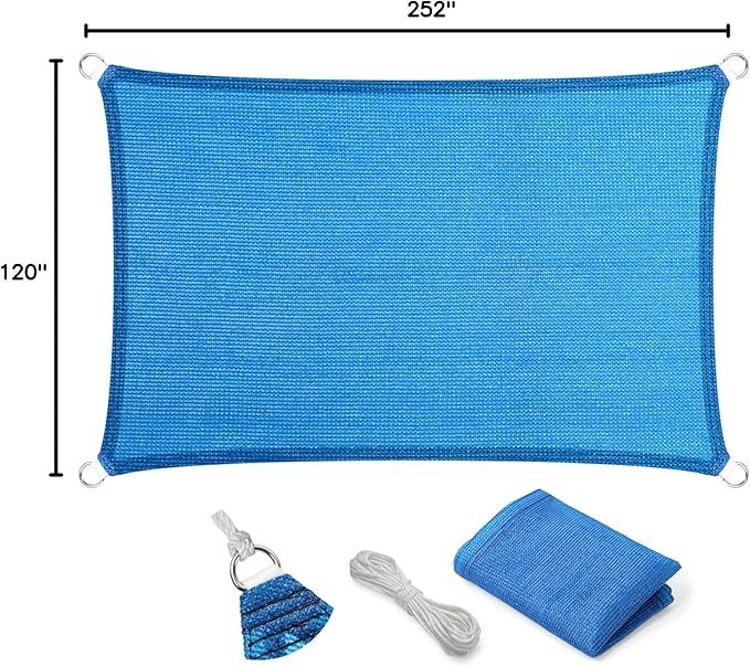 Eden's Decor Straight Flat-Edged Sun Shade Sail Rectangular 10' x 21' Blue UV-Blocking Outdoor Canopy Fabric Cloth Awning for Pergola Patio Garden Backyard Custom Size