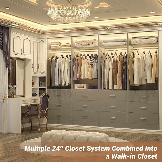 Besiost Freestanding Closet System with 3 Drawers,Wood Closet Organizer
