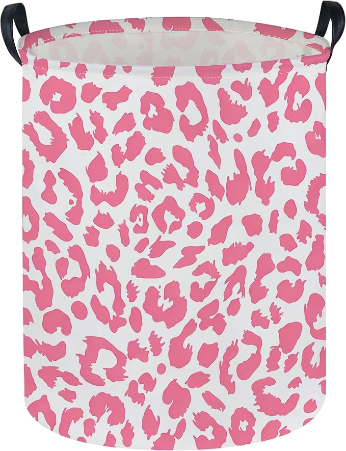 Pink Leopard Print Hamper,Baby Laundry Hamper,Waterproof Collapsible Baby Storage Baskets for Kid Room Decor,Clothes Organizer Basket,Gift Baskets(Pink Leopard Print)