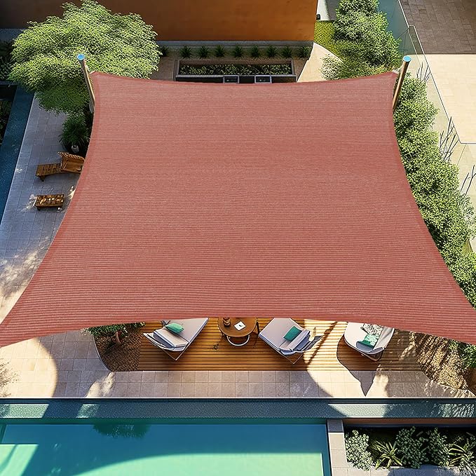 Shade&Beyond 20'X20' Sun Shade Sails Curved Canopy Square Rust Red 185GSM Shade Sail Permeable for Patio Deck Yard Backyard, (We Make Custom Size)