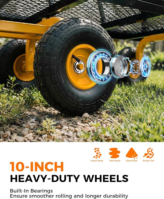 900 Lbs Heavy Duty Steel Garden Cart, Outdoor Metal Garden Wagon On Wheels, Utility Yard Cart with Mesh Removable Sides(Convert to Flatbed) and Removable Handle (to Wheel Barrow), Dark