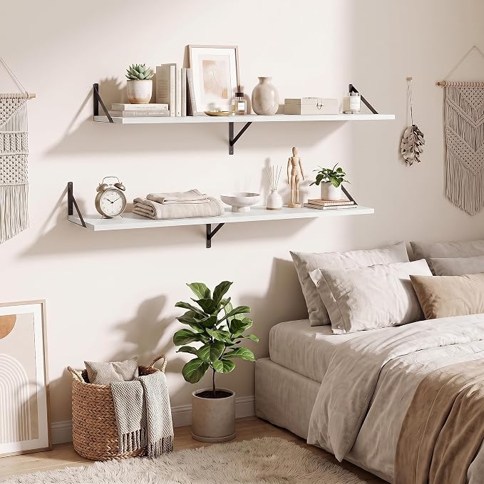 Dreamland Wall Mounted Floating Shelves Set of 2, 48x12, White