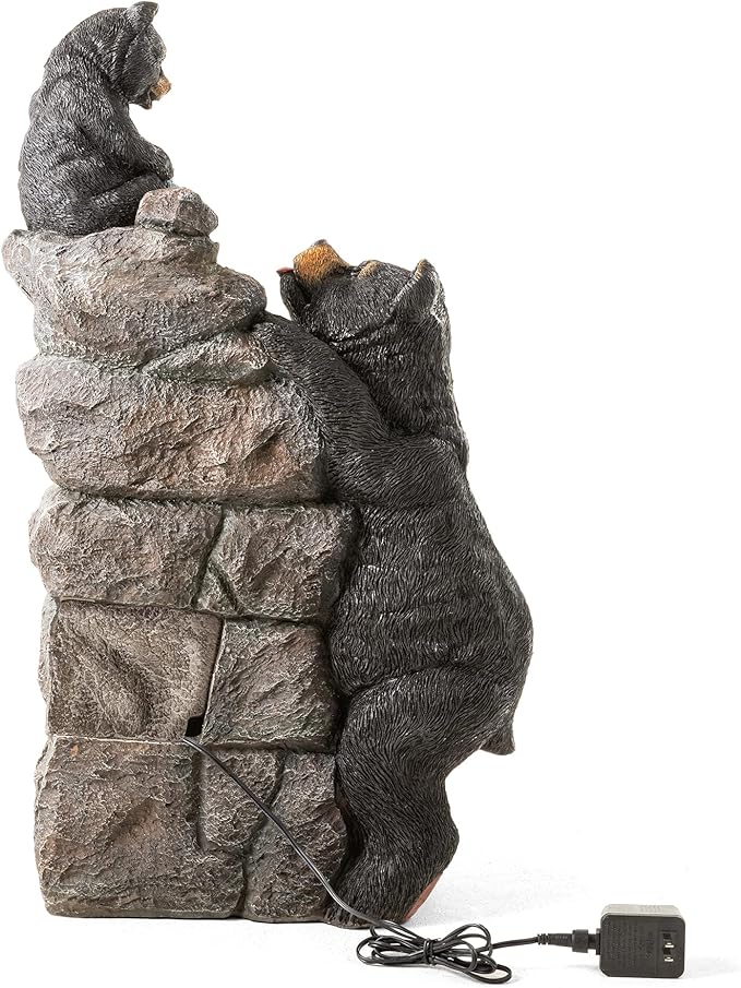 Glitzhome Water Fountain Outdoor, Outdoor Fountain with Lights & Pump, 30.5" H 4-Tiered Mom and Baby Bear Polyresin Cascading Waterfall Floor Standing Water Feature for Garden, Patio, Yard, Deck
