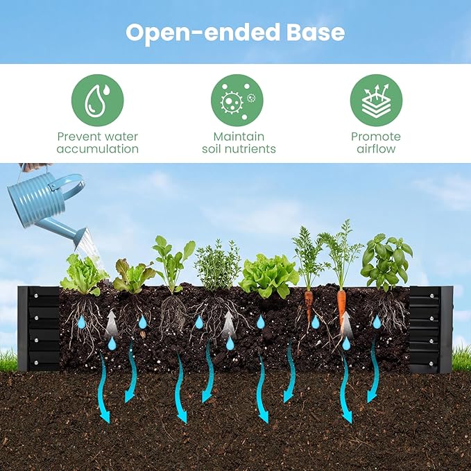 HAPPYGRILL Raised Garden Bed with Cover, Planter Boxes Outdoor w/Mini Greenhouse, 2 Roll-up Windows & Open-Ended Base, Metal Growing Raised Bed for Vegetables (Black, 72” x 36” x 37”)
