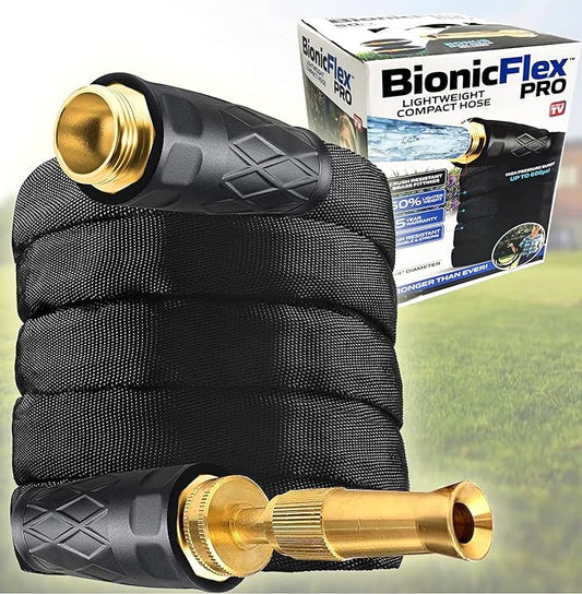 Bionic Flex PRO 25’ Garden Hose, Heavy Duty & Lightweight Weatherproof Garden Water Hose with Brass Fittings & Adjustable Brass Spraying & Shooting Nozzle, 500 PSI Tear Resistant, Kink Free Hose