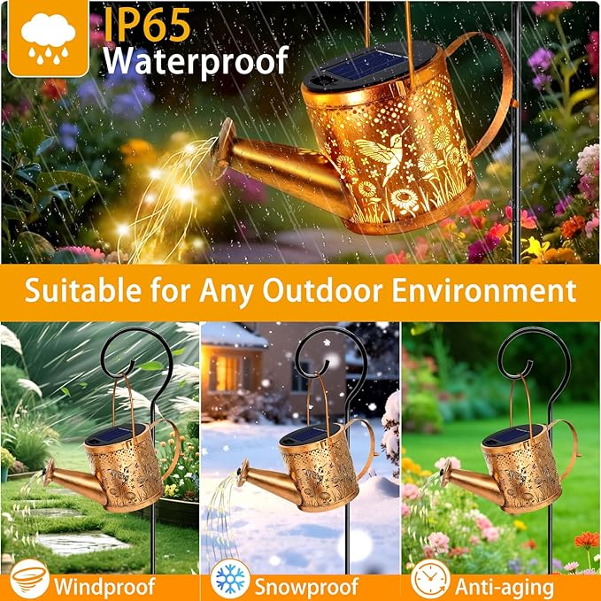 ZNYCYE Solar Watering Can Lights, Hummingbird Decorative Hanging Lantern Solar Lights Outdoor Waterproof, Gifts for Mom Women Grandma Mother's Day, Retro Metal Garden Decor for Outside Yard Patio Lawn