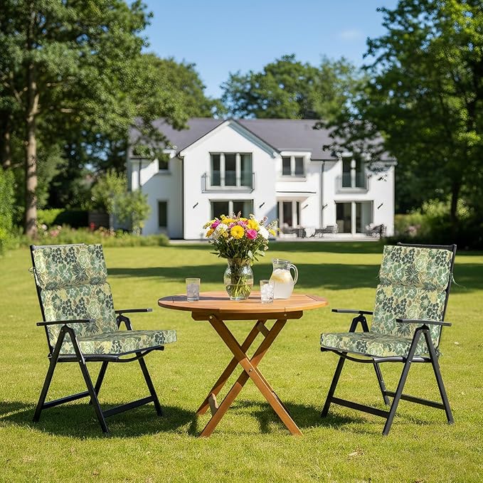 DYTXIII Outdoor High Back Chair Cushions Set of 2, 44"x22" Water Repellent Patio Seat Cushions with Elastic Sponge, All Weather Chair Pads for Rocking, Dining Chairs, Patio Furniture - Green Rose