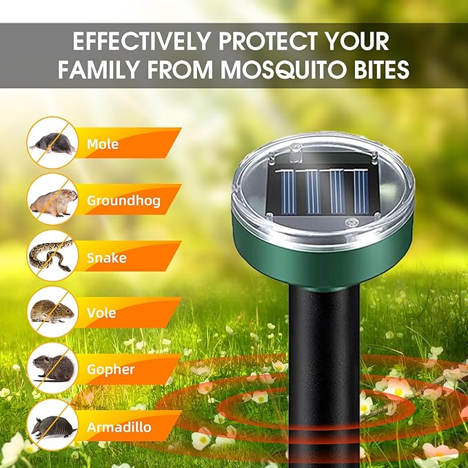 8Pack Mole Repellent Solar Powered Vole Repellent Outdoor Gopher Repellent Ultrasonic for Lawn Garden,Get Rid of Moles Stakes Groundhog Chipmunk Repellent for Lawns2025 Waterproof Rating: IPX4