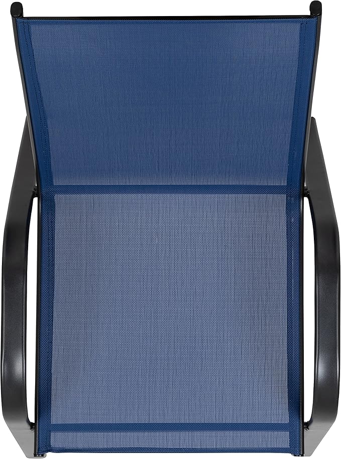 Flash Furniture Brazos Series Outdoor Stackable Patio Chairs with Flex Comfort Material, Stacking Outdoor Modern Sling Patio Chairs, Set of 4, Navy