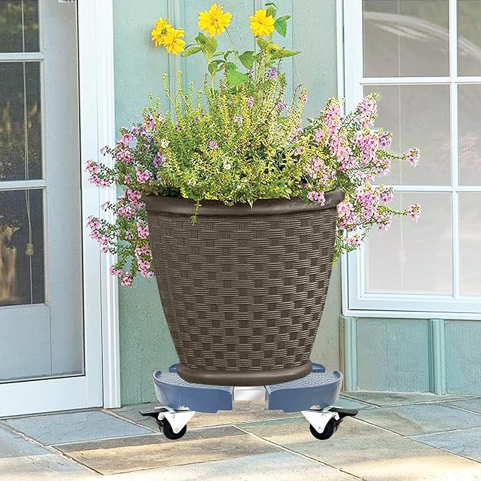 CASIMR Plant Caddy with Wheels, Heavy Duty 440lbs Capacity Rolling Plant Stand, 15-20 Inch Adjustable Indoor Outdoor Plant Dolly, Round Plant Roller Base Flower Pot Rack Holder Trolley Casters Tray, Blue+Black