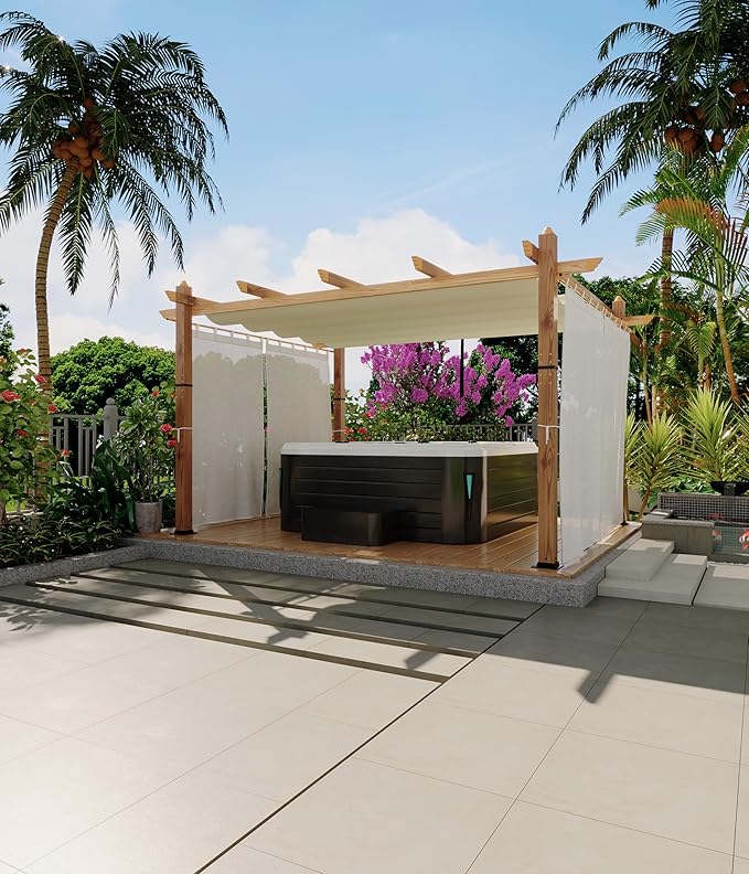 GarveeLife 10 x 13 ft Wood Grain Pergola Outdoor Gazebos with Canopy Sun Shade Shelter for Garden Patio Backyard Deck - Beige with Netting