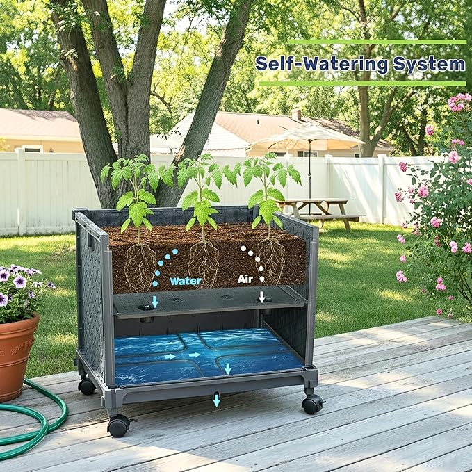 Raised Garden Bed Tomato Planter Box with Trellis, 41.3" Tomato Planters Cage w/Self-Watering for Climbing Plants Vegetables, Patio Indoor Outdoor
