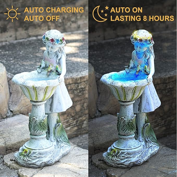 Voveexy Fairy Garden Statue, Solar Garden Angel Figurine with Color Changing Light Outdoor Decoration Waterproof Angel Sculpture for Patio Yard Lawn Porch Art Ornament Christmas Birthday Gift