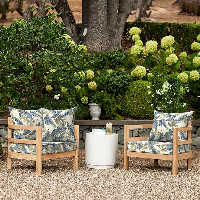 LVTXIII Outdoor Deep Seat Cushion 22"x22"x4" Patio Seat and Back Cushion Set Seasonal Chair Cushion for Dining Arm Chairs, Wicker Chairs and Garden Furniture Decoration, Lush Palm Blue