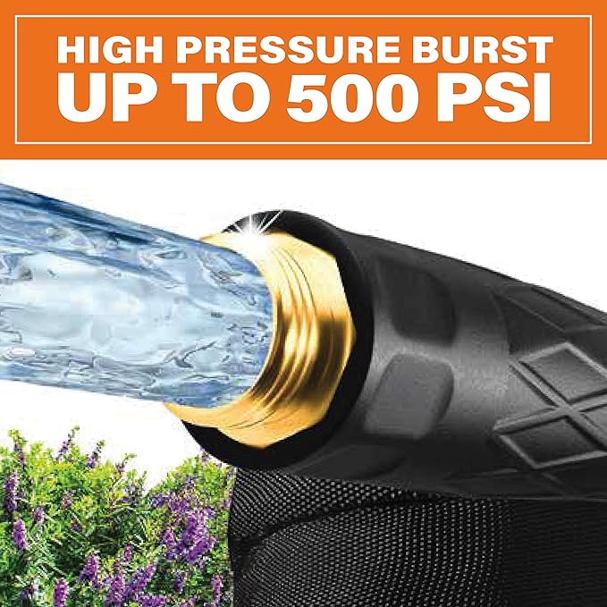 Bionic Flex PRO 25’ Garden Hose, Heavy Duty & Lightweight Weatherproof Garden Water Hose with Brass Fittings & Adjustable Brass Spraying & Shooting Nozzle, 500 PSI Tear Resistant, Kink Free Hose