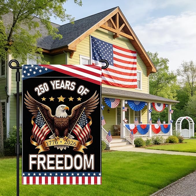 250th Anniversary America Garden Flag, 250 Years of Freedom USA Flag with Eagle Design Patriotic Banner Double-Sided Garden Flag
