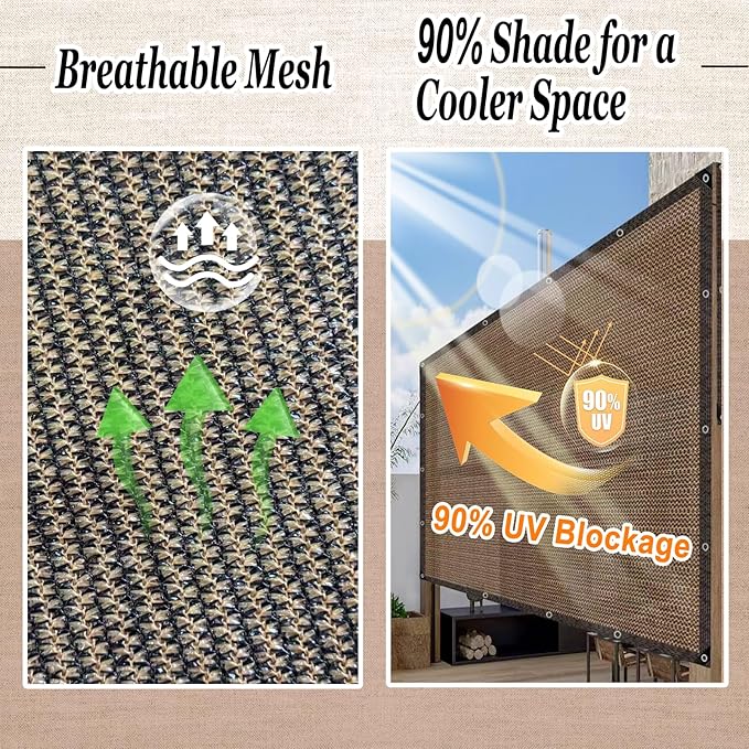 13' X 16.4' Shade Cloth with Grommets, 90% Sun Shade Cloth, Coffee Brown, Outdoor UV-Stabilized Mesh Cover for Garden Patio Pergola