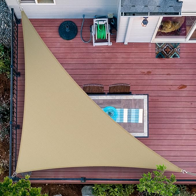 ShadeMart 5' x 10' x 11.2' Sand Beige Sun Shade Sail UPF50 Right Triangle smTAPT08 Canopy Fabric Cloth Screen, Water Air Permeable & UV Resistant, Heavy Duty (We Customize Size)