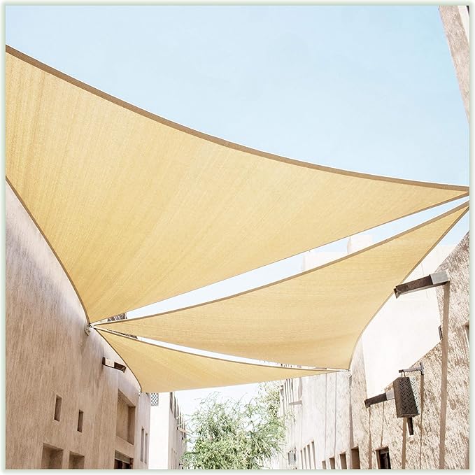 ColourTree CTAPRT16 Custom Size Order to Make 4' x 4' x 4' Beige Triangle Sun Shade Sail Canopy Mesh Fabric UV Block UPF50 - Commercial Heavy Duty - 190 GSM - 3 Years Warranty