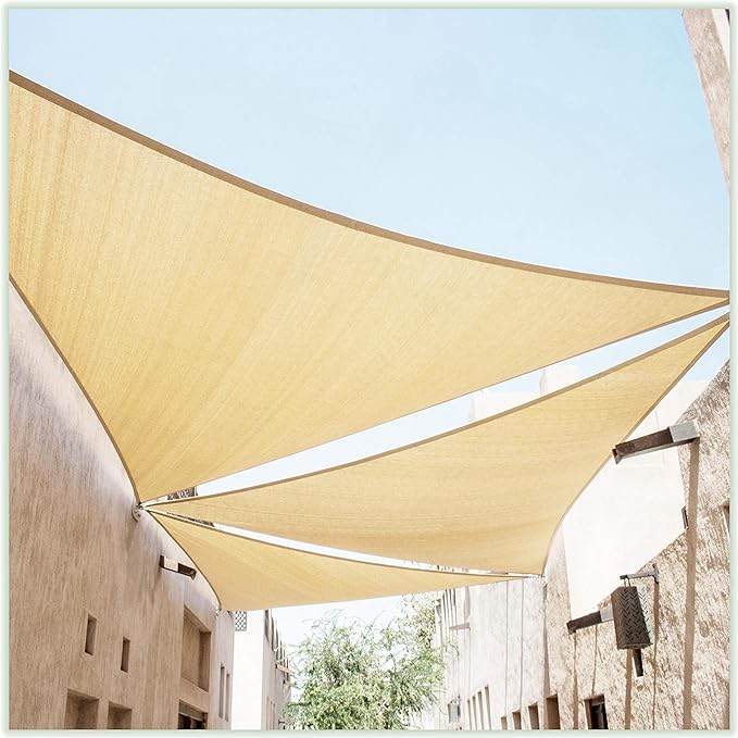 ColourTree CTAPRT16 Custom Size Order to Make 12' x 12' x 17' Beige Right Triangle Sun Shade Sail Canopy Mesh Fabric UV Block UPF50 - Commercial Heavy Duty - 190 GSM - 3 Years Warranty