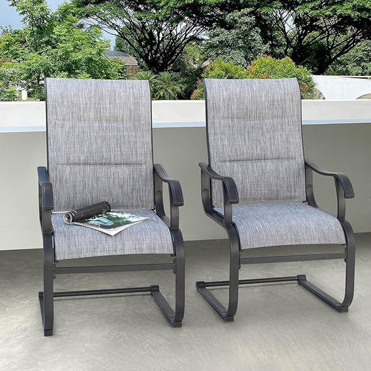 NUU GARDEN Patio Dining Chairs Set of 2, All Weather Outdoor Padded Textilene Patio Chairs, Breathable Spring Motion Textile High Back Outdoor Dining Chairs for Backyard, Lawn, Deck, Grey