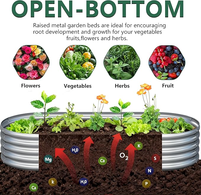 12x1.5x1FT Galvanized Raised Garden Bed Kit,Vegetable Boxes-Oval Metal Flower Box,Large Planter Raised Beds Outdoor Garden for Planting,Fruit,Herb-Silver