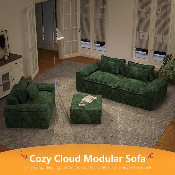Hobestluk 87" Cloud Modular Sectional Sofa, 2-Seater, No Assembly, Green