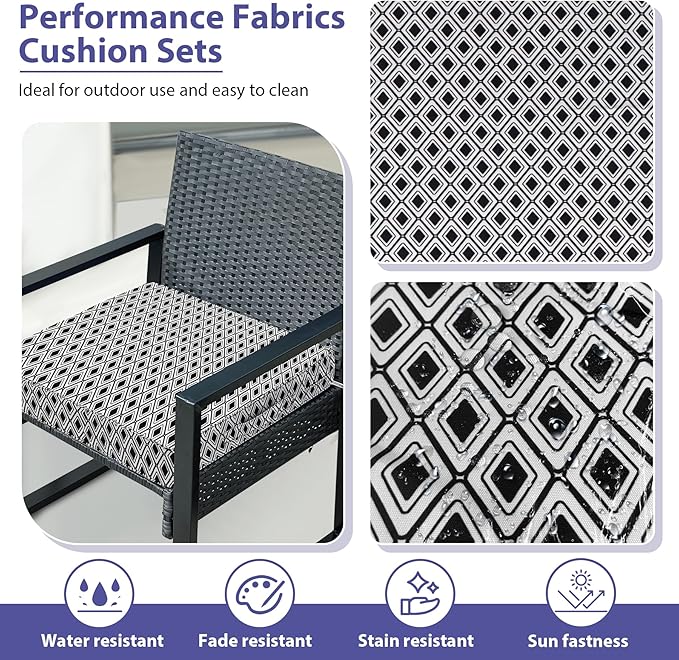 IPYNBAP Outdoor Chair Cushions Set of 4,Waterproof Outdoor Seat Cushions for Patio Furniture,Patio Chair Cushion with Handle and Ties, Out Door Chair Pads,19" x 19" x 3", Black Geometry