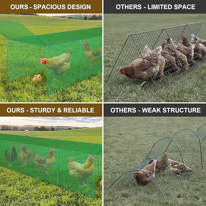 Chicken Tunnel for Outside, 10FT 3 in 1 Metal Chicken Coop and Runs, Foldable Pull-Form Design Chicken Tunnels Runs, Poultry Pen Enclosure for Backyard Farm Yard
