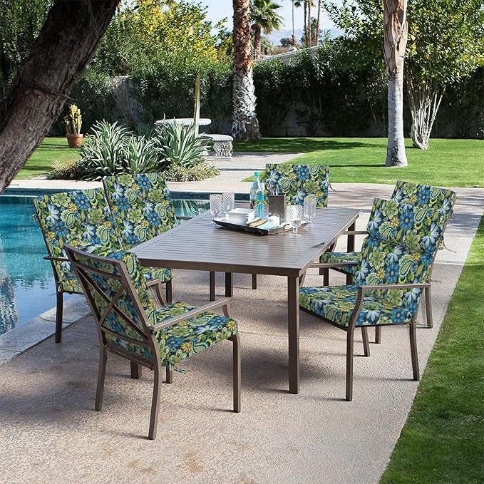 DYTXIII Outdoor High Back Chair Cushions Set of 2, 44"x22" Water Repellent Patio Seat Cushions with Elastic Sponge, All Weather Chair Pads for Rocking, Dining Chairs, Patio Furniture - Flower Child