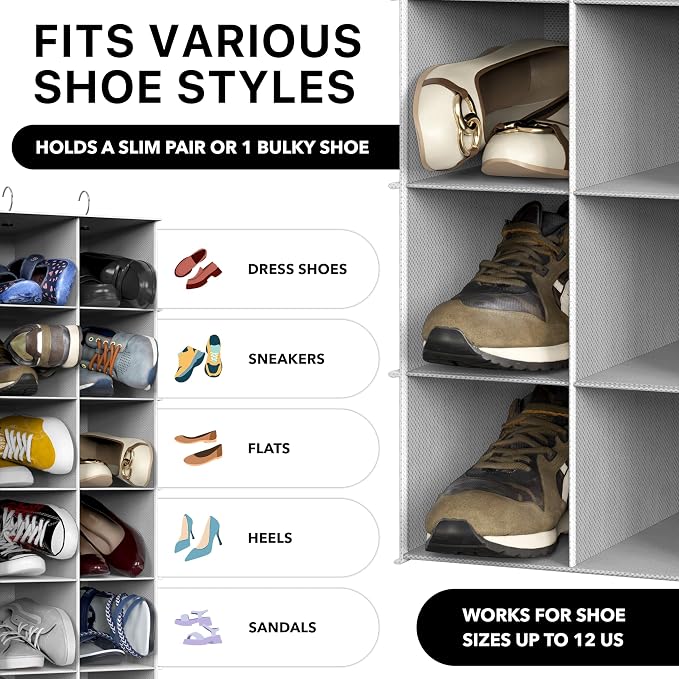 Simple Houseware 24 Section Shelves Hanging Shoes Organizer, Gray