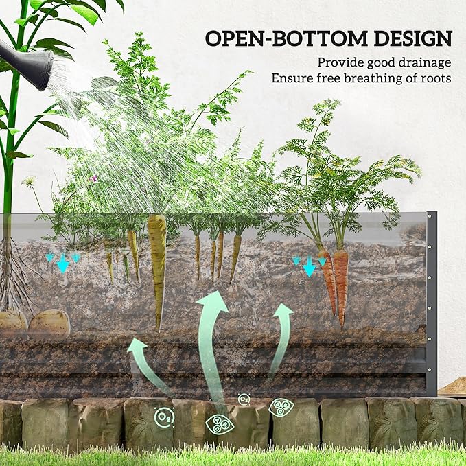 Outsunny Greenhouse with Raised Garden Bed, 56" x 56" x 75" Galvanized Steel Planter Box with PE Cover, Roll Up Door and Windows, Outdoor Greenhouse for Flowers Vegetables, Dark Gray