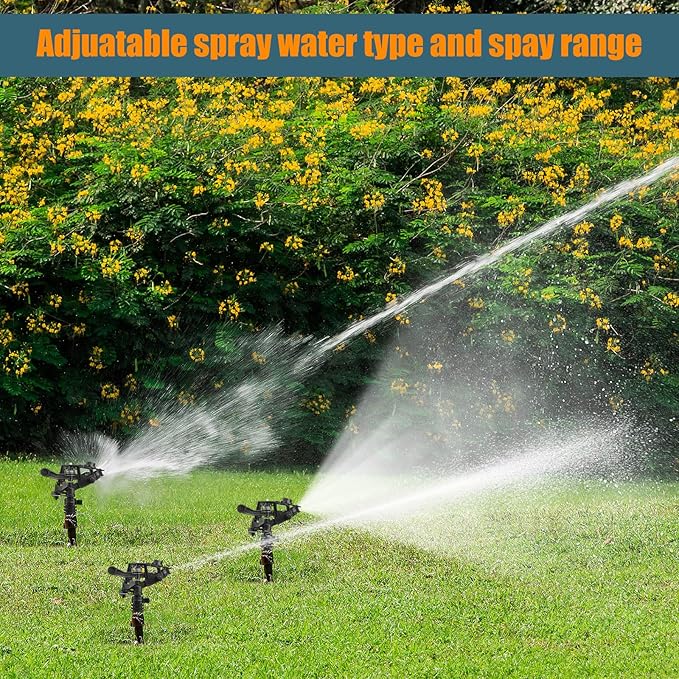 Honoson 1/2 Inch Plastic Impact Sprinklers Heads Adjustable 0-360 Degree Pulsating Oscillating Watering Sprinkler Head for Garden Law Grass Yard Irrigation Supplies(4 Pcs,Black)