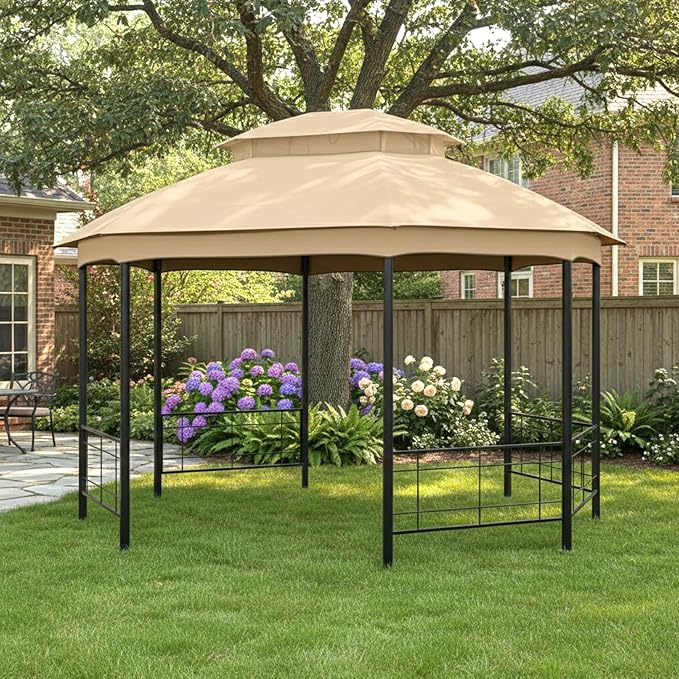 Garden Winds Reinforced Replacement Canopy Top Cover and Netting Set Compatible with The A101014900 Seagrove Gazebo - Classic Sand, Riplock 350