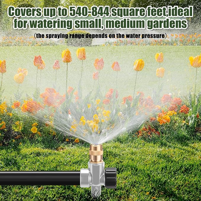 Tioncy 4 Pack Metal Lawn Sprinkler Automatic Garden Water Sprinkler on Spike Base 360 Degree Rotation with Adjustable Brass Nozzle for Lawn Garden Yard (Grey)