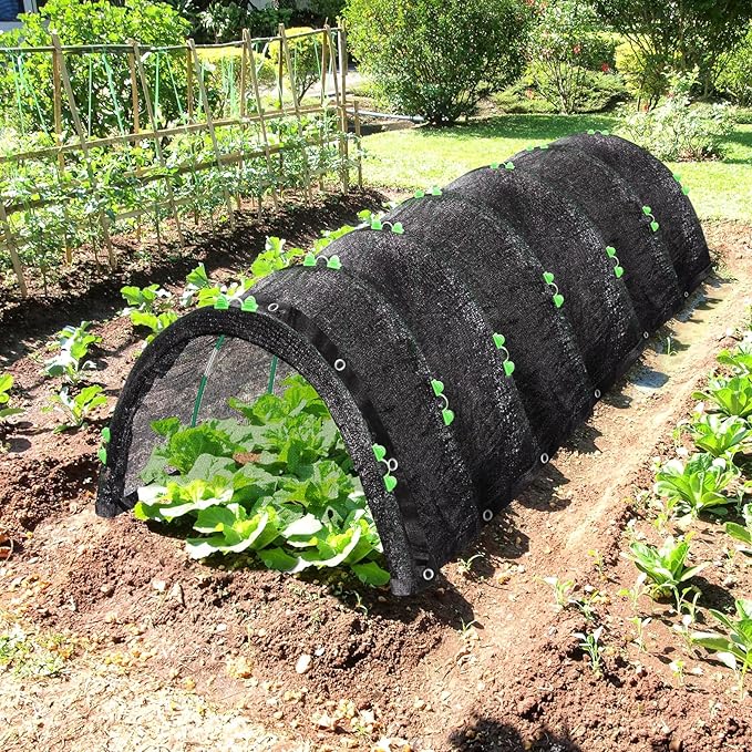 6.5 X 5FT 75% Garden Shade Cloth with Hoops, Plant Shade Cloth Garden Greenhouse Grow Tunnel for Heat Protection, Raised Bed Row Cover Black Netting Tarp for Outdoor Outside Patio Chicken Coops