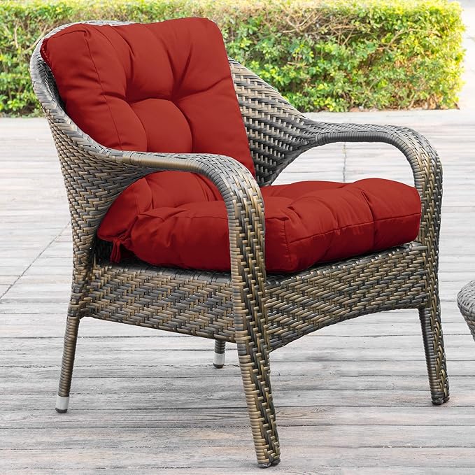 QILLOWAY Outdoor Chair Cushion for Patio Furniture, Waterproof Patio Cushions with Ties, Fade Resistant Replacement Pads for Outdoor Rocking Chairs,Red
