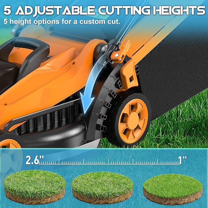 Cordless Lawn Mower (No Battery) Compatible with Dewalt 20V Max Battery, 13" Electric Lawn Mower with 5 Heights Adjustment, Brusless Electric Mower for Garden, Yard