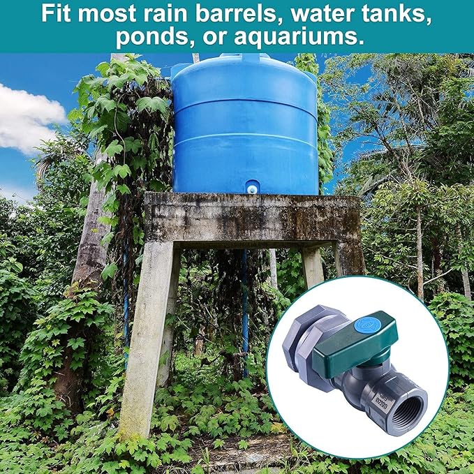 2 Set 3/4 Inch Rain Barrel Spigot Kit - BILAL Water Barrel PVC Garden Diverter Kit with Bulkhead Fitting Hose Faucet Adapter and Thread Seal Tape for Water Tanks, Aquariums, Tubs, Pool, Garden Barrel