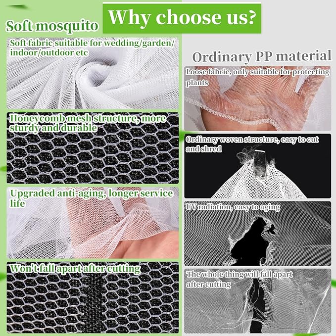 39 x 10 Ft Mosquito Netting for Garden Patio, Breathable Mesh Net for Bird and Insect Protection, Plant Cover for Vegetables, Fruits and Flowers, White 3x12 m