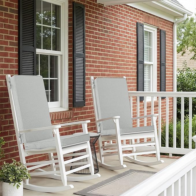 Outdoor Chair Cushions 20x20, Water-Resistant & Fade-Resistant, Patio Furniture Lawn Dining Chair Seat Replacement with High Back, Ties Zipper, Removable Cover, Set of 4, Light Grey