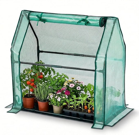 Outvita Mini Greenhouse, Outdoor 3'x3'x3' UV Protected 2-Layer PE Cover Plant Hot House for Flowers, Seed and Vegetables Protection with Roll-up Zippered Doors for Patio Balcony Backyard