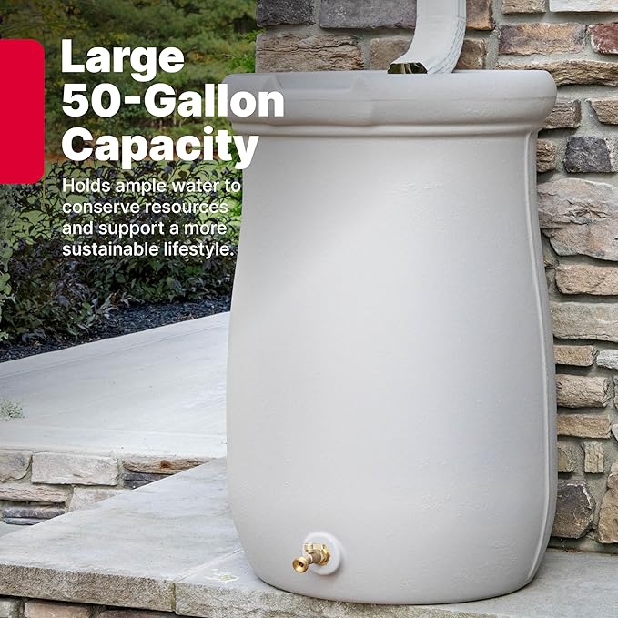Step2 Fernway Rain Barrel, Outdoor Water Conservation Container, Holds 50 Gallons, Gray