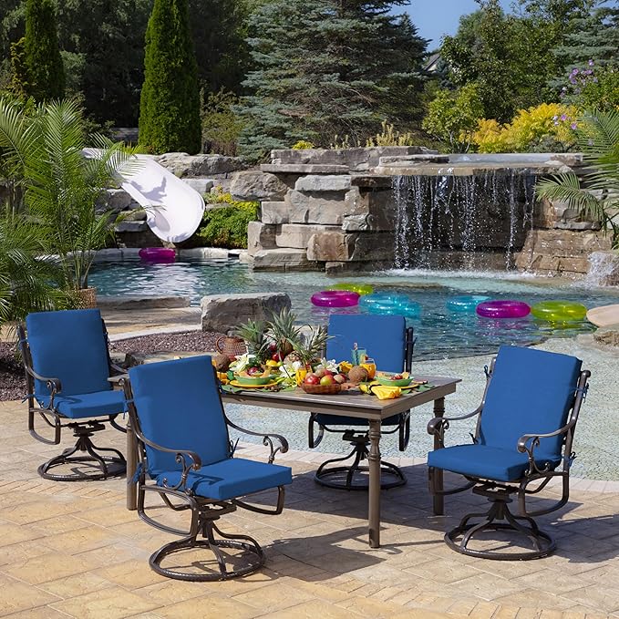 Arden 4-Pack Outdoor Patio Dining Chair Cushion, 20x44, Rain-Proof Seat Pad, Fade-Resistant Outdoor Cushion Cobalt Blue Texture