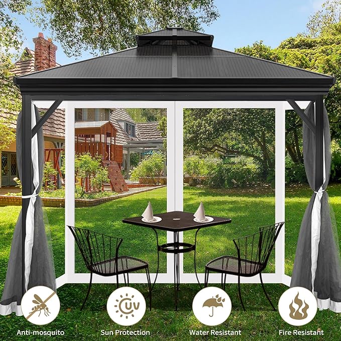 Gazebo Universal Replacement Mosquito Netting, 8' x 8' Outdoor Mesh Netting Screen 4-Panel Sidewall with Zipper for Patio Canopy Garden Porch Pergolas and Backyard, White(Mosquito Net Only)
