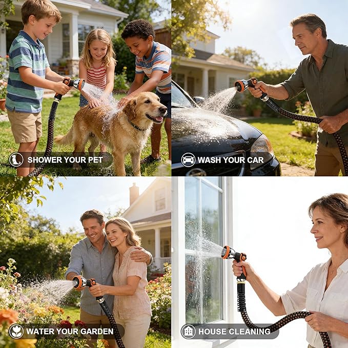 Garden Hose 100ft, Non-Expanding Lightweight Kink-Free Water Hose, Flexible Outdoor Hose with Aluminum Fittings, Abrasion Resistant & Easy to Store for Yard, Lawn, Car Washing, Watering