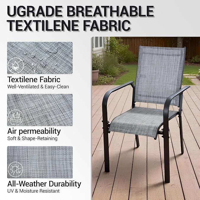 Patio Chairs Set of 4, Outdoor Dining Chairs Set of 4, High Back Wide Seat Patio Furniture Chairs with All Weather Breathable Textilene, for Lawn Garden Backyard,Grey(4 PCS)