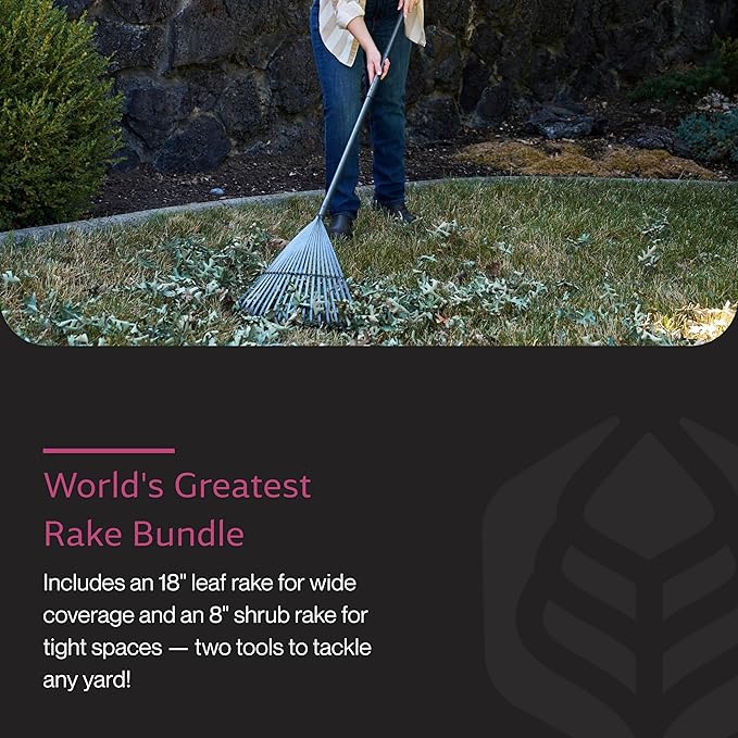 Yard Butler ILT-208 World’s Greatest Rake Set Garden Rake for Lawncare - Convenient Garden Cleaning Accessory - Lightweight Handle - Steel Tines - Easy to Maneuver