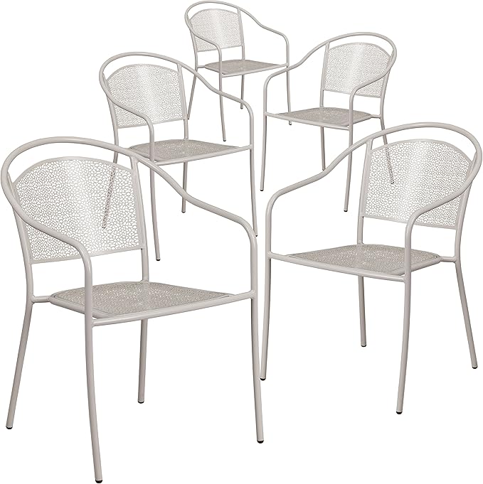 Flash Furniture Oia Commercial Grade 5 Pack Light Gray Indoor-Outdoor Steel Patio Arm Chair with Round Back